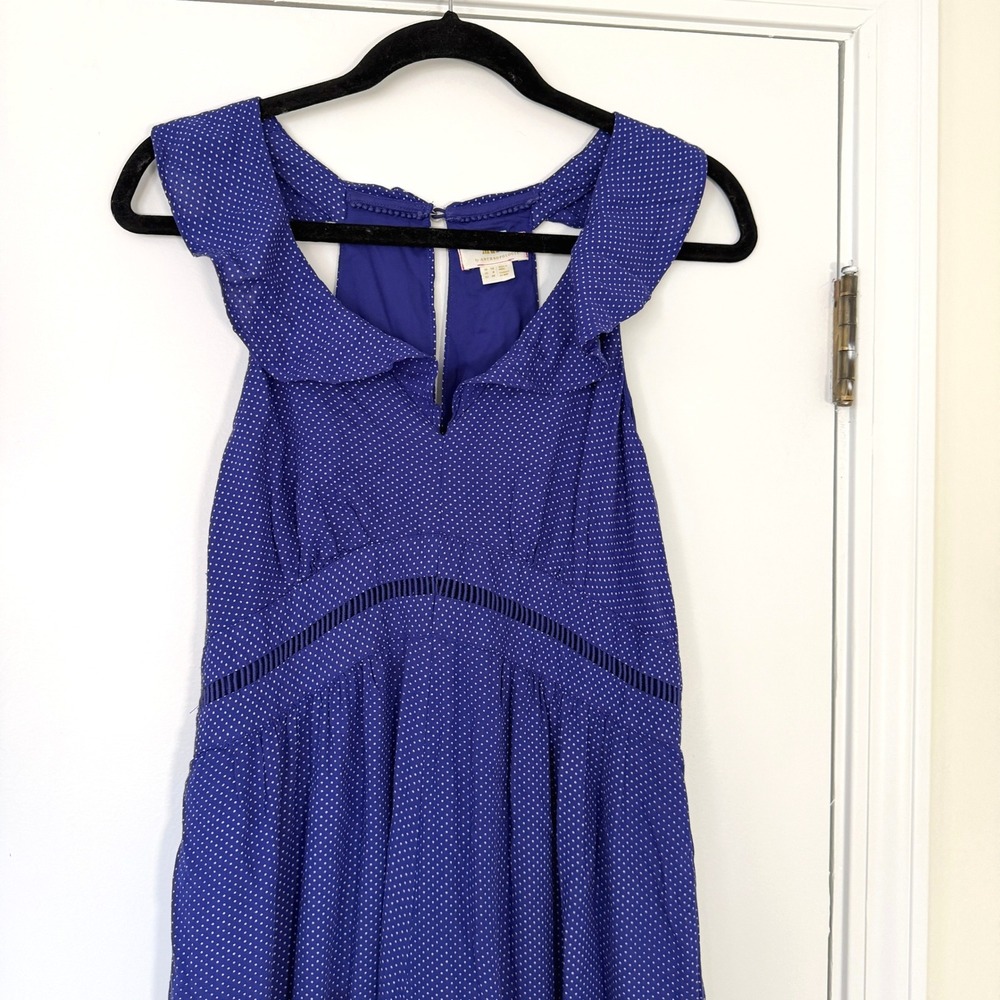Anthropologie Maeve Justine Blue Polka Dot Wide Leg Jumpsuit Ruffle Size 8